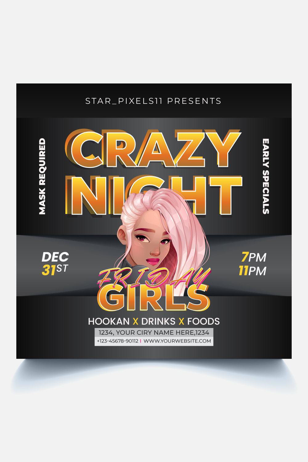 vector crazy night social media post template pinterest preview image.