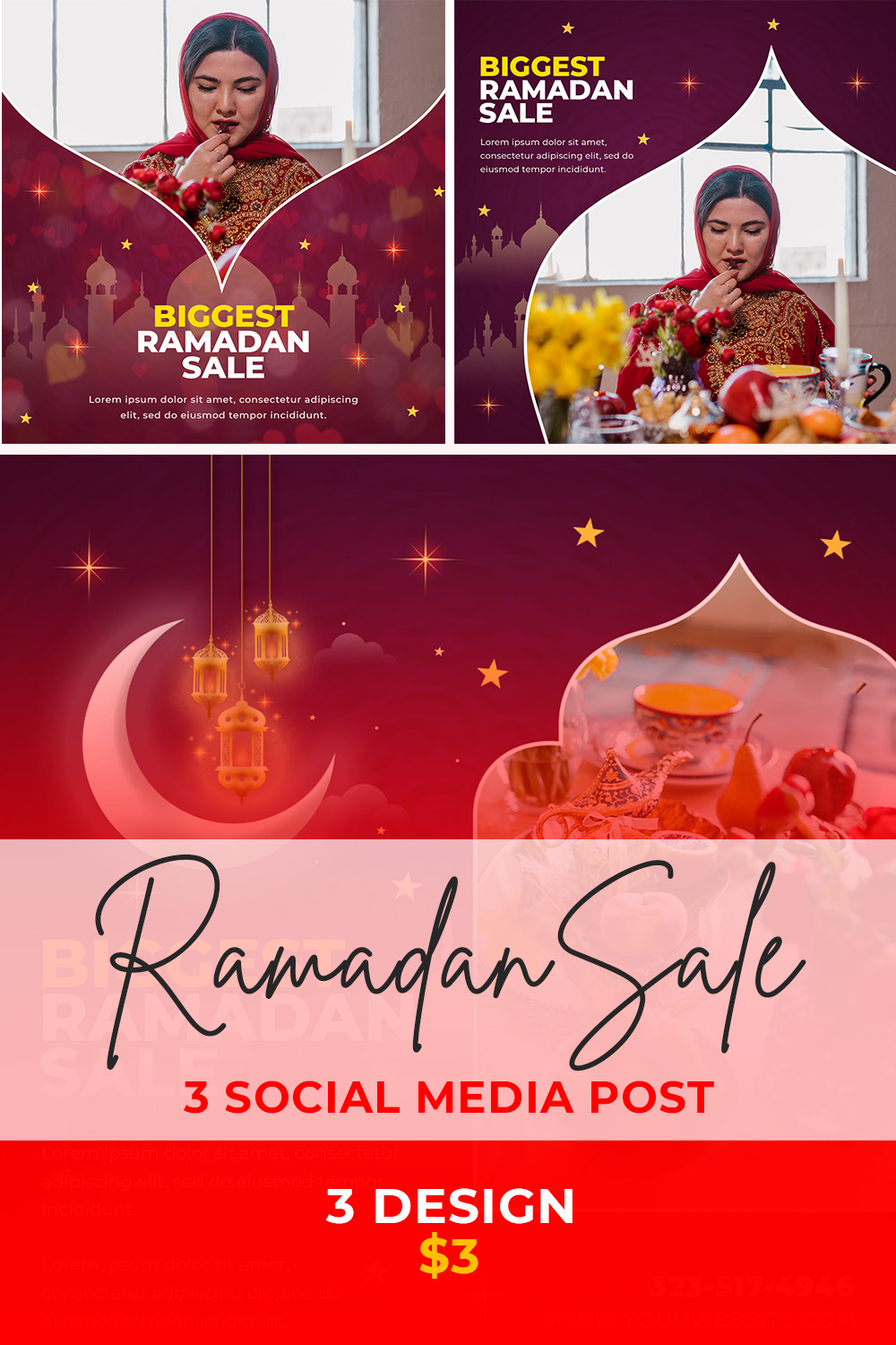 3+ beautiful Ramadan Kareem sale festival religious social media promotion banner template- only $3 pinterest preview image.