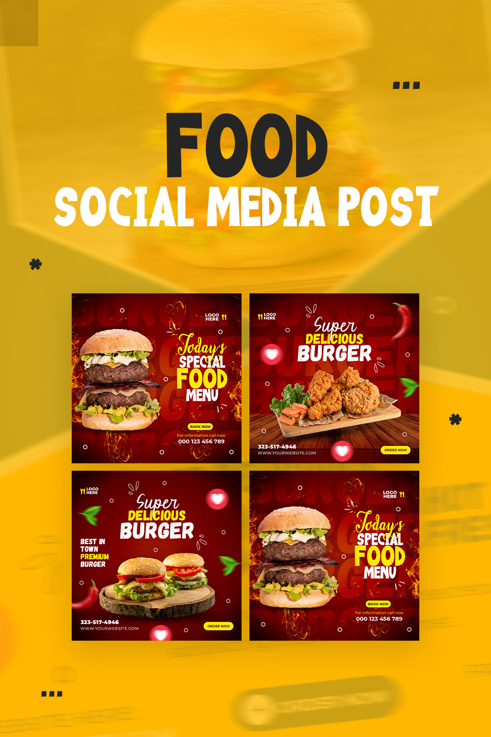 3+ Trendy Food and restaurant social media Banner post templates -only $2 pinterest preview image.