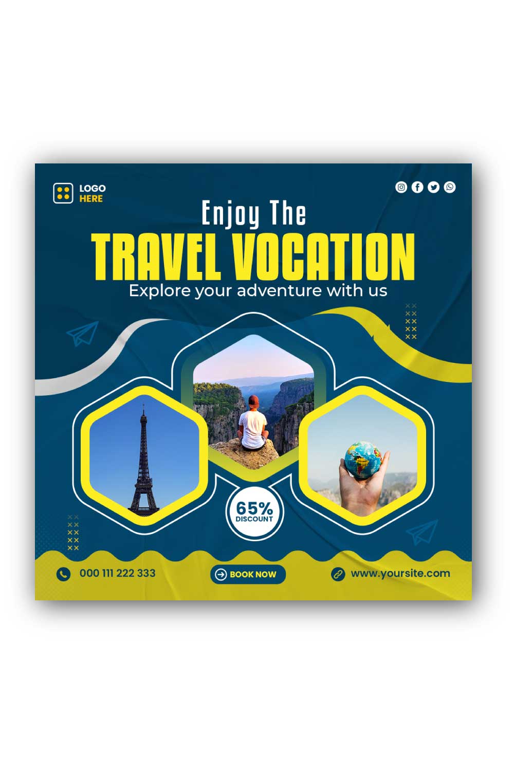 Travel Social Media Instagram Post Template pinterest preview image.