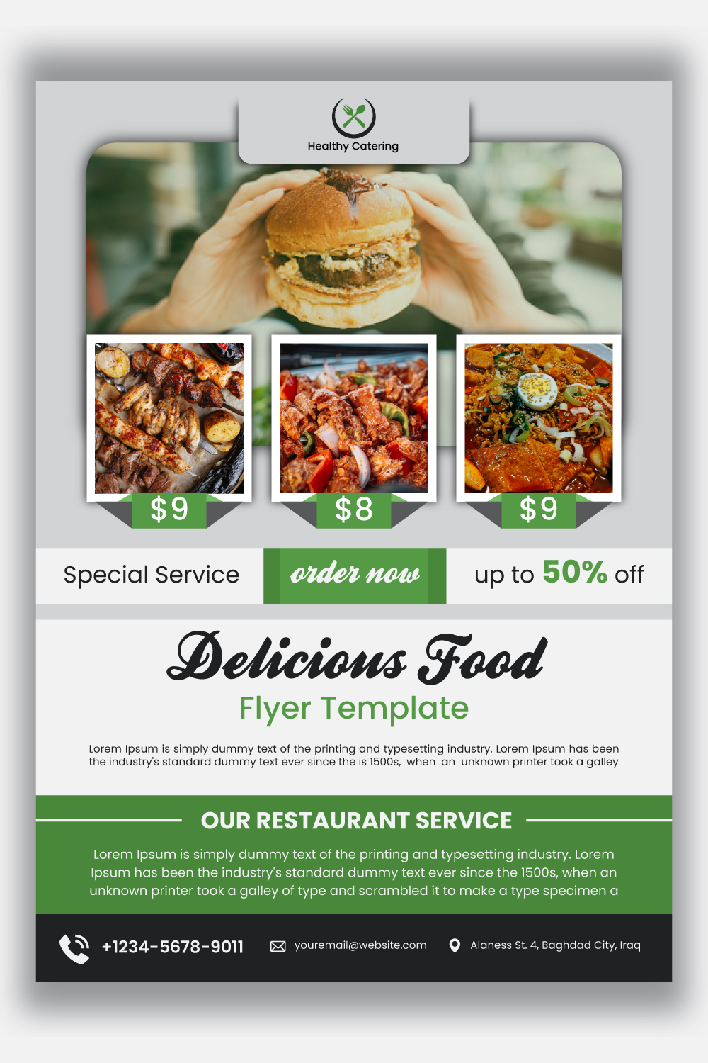 Delicious Food Flyer template pinterest preview image.