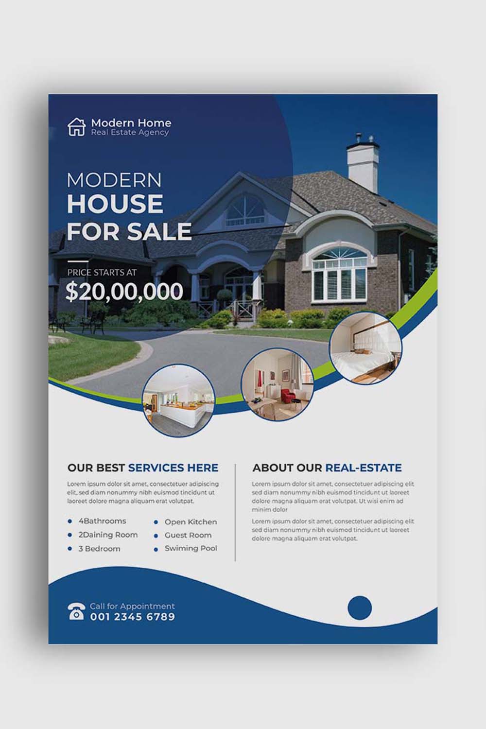 Real Estate Flyer Template Design, Modern Home Sale, Corporate Unique Flyer Design, Vector Flyer, Print Ready Template, In A4 Size Vector pinterest preview image.