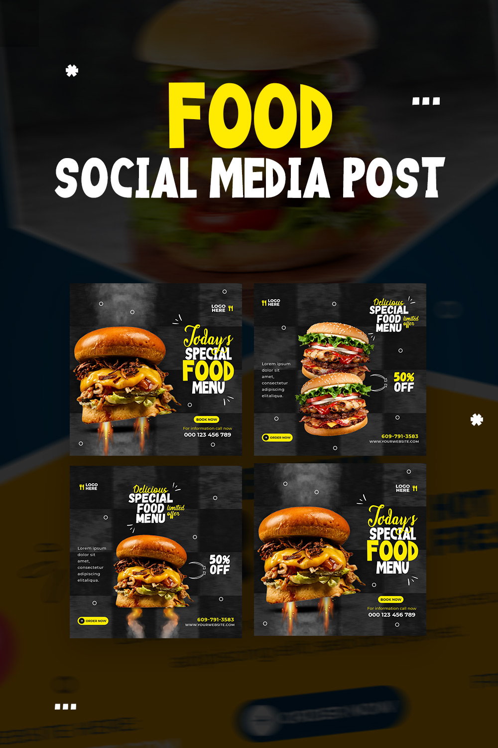 3+ Trendy Food and restaurant social media Banner post templates -only $2 pinterest preview image.