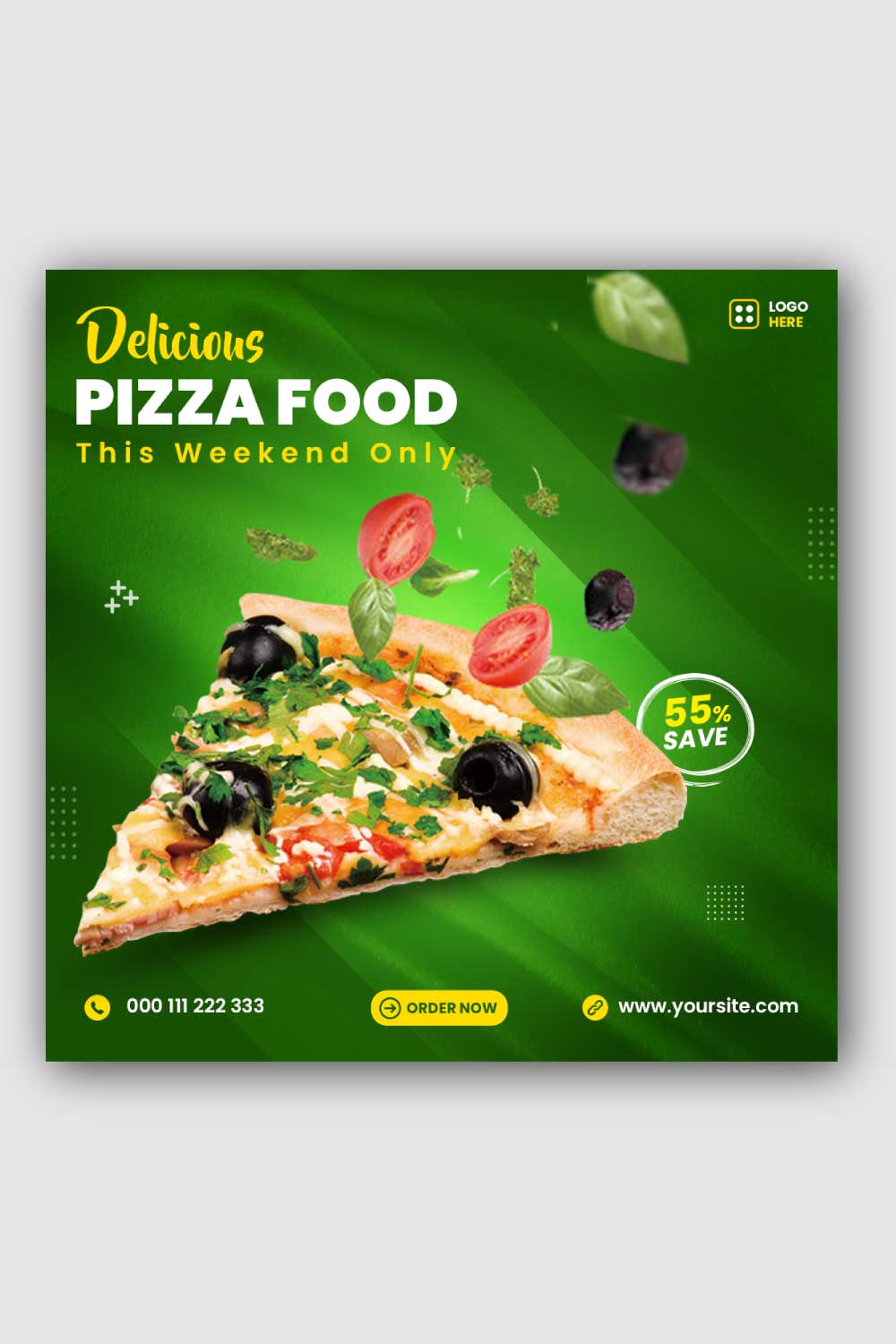 Pizza food Social Media Instagram Post Template pinterest preview image.