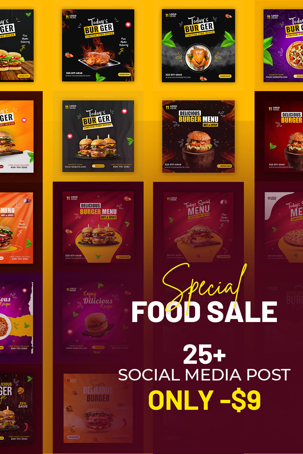 25+ Beautiful Food and restaurant social media Banner post templates- only $9 pinterest preview image.