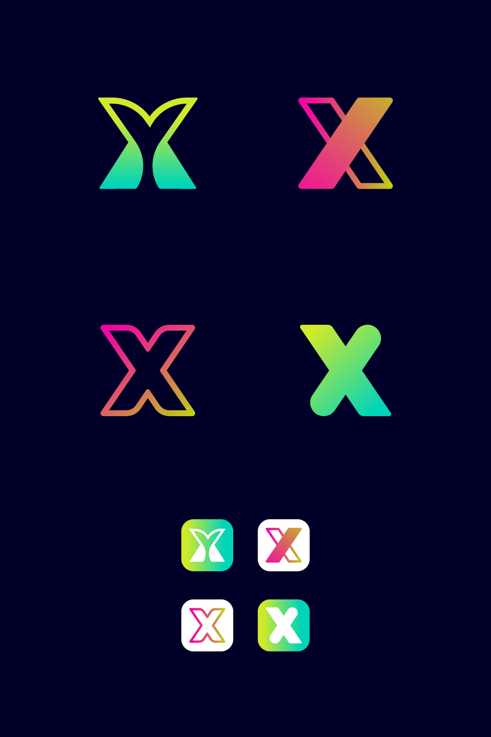 X Logo Set With Gradient Color pinterest preview image.