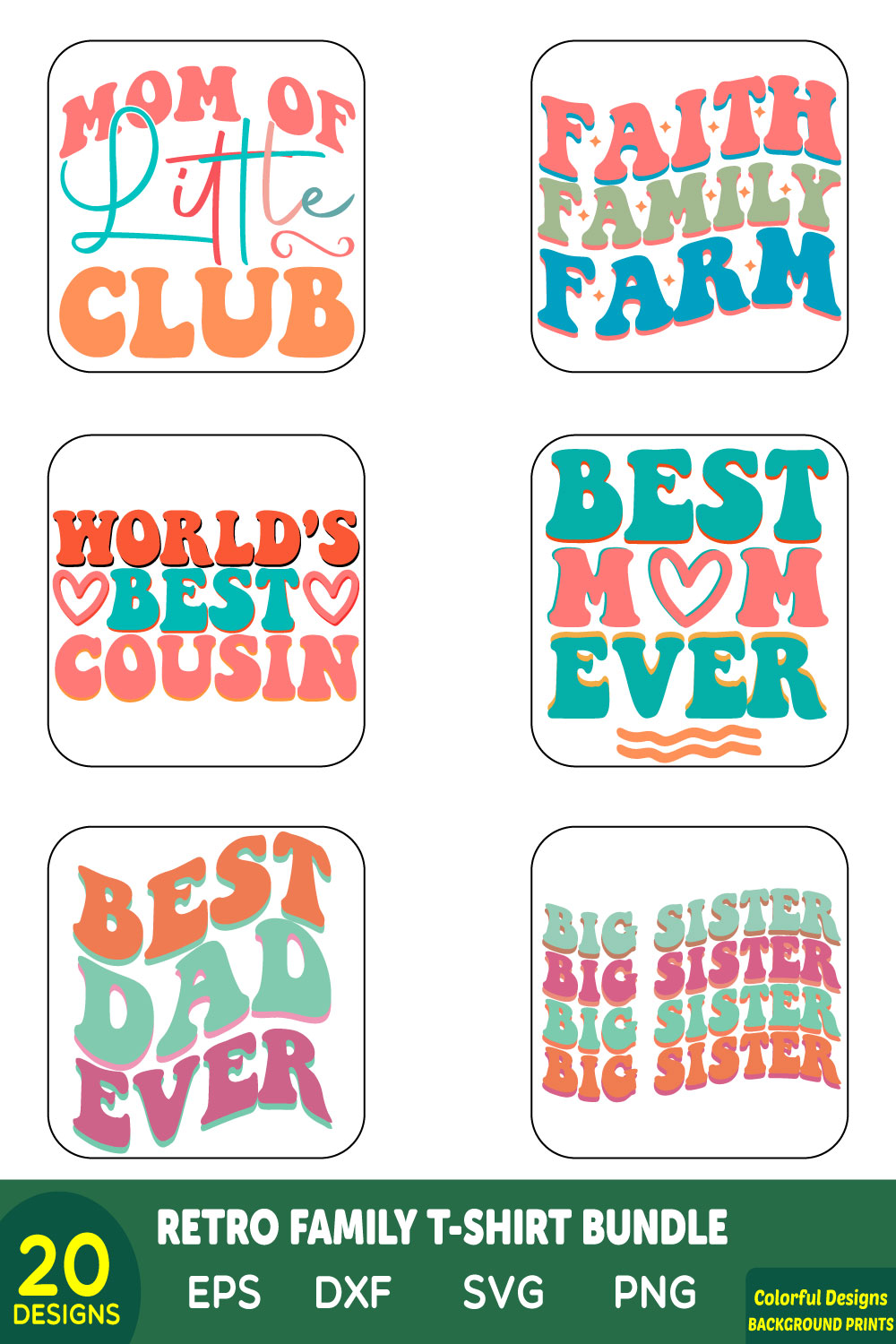 retro family t-shirt bundle pinterest preview image.