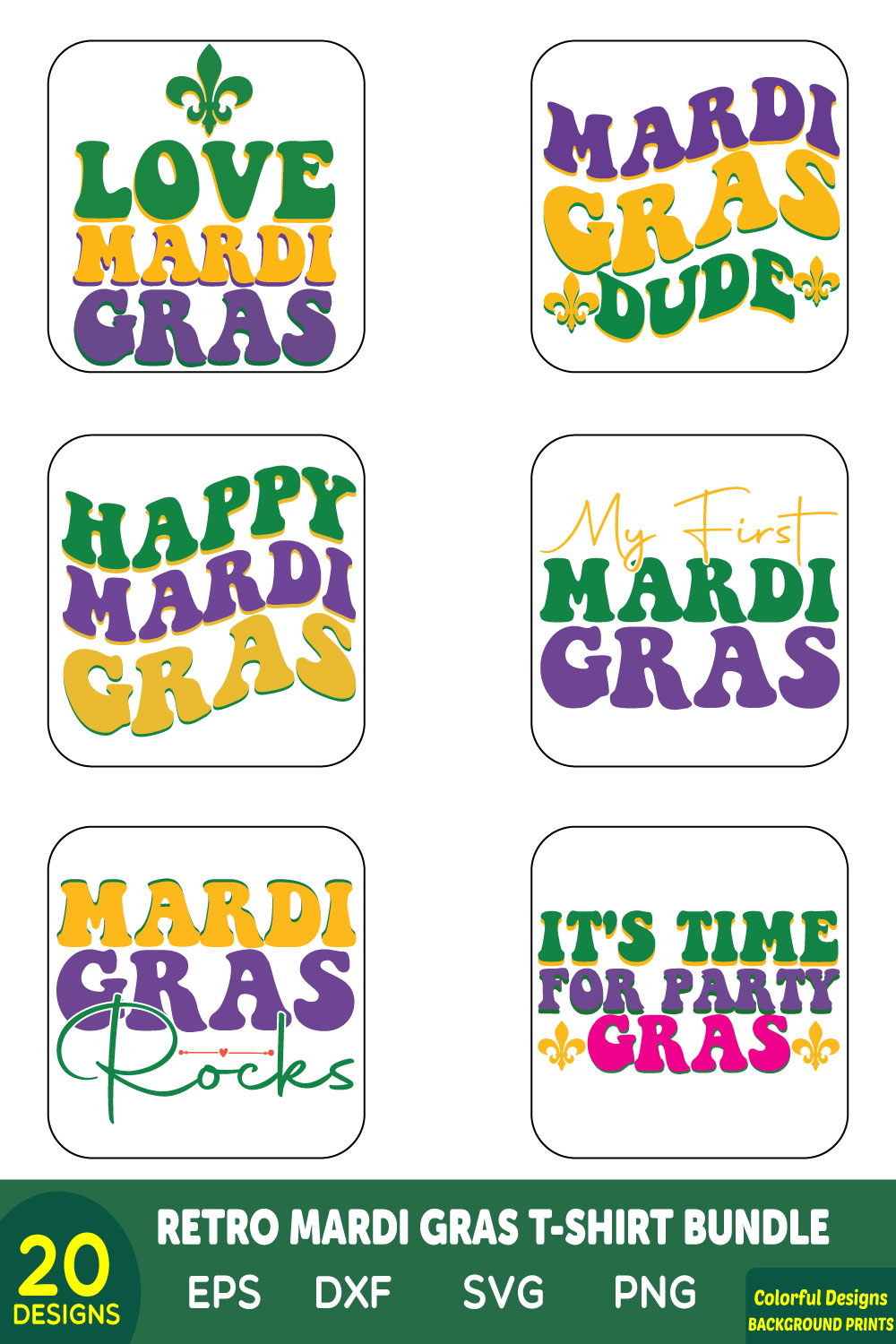 Retro Mardi Gras T-shirt Bundle pinterest preview image.