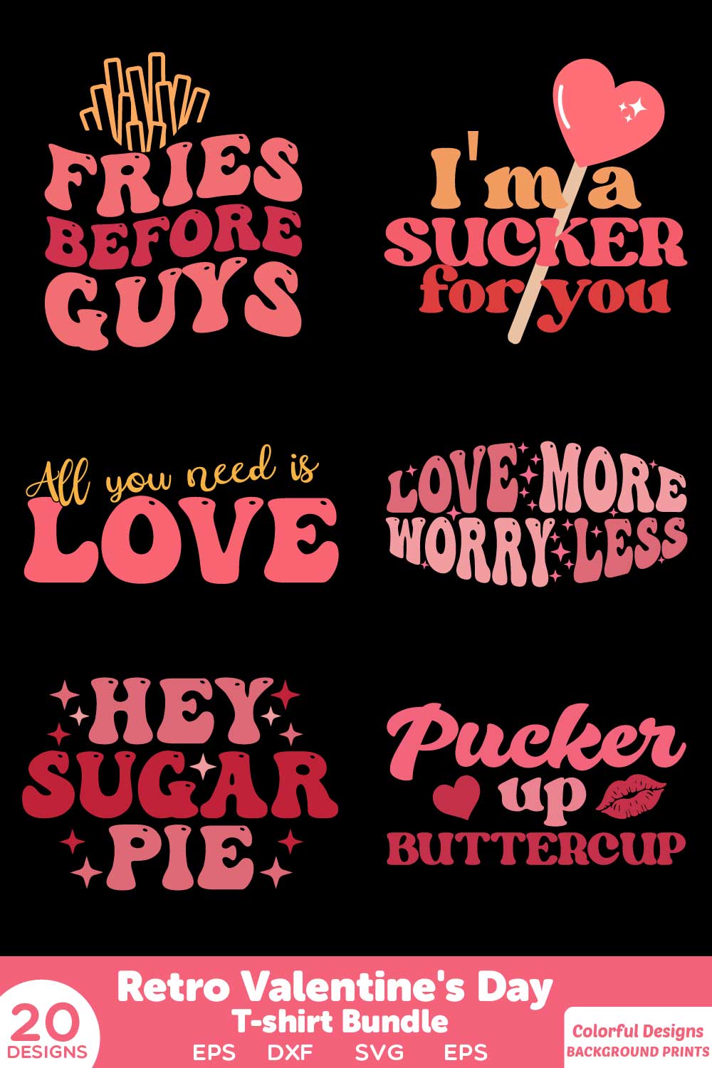 Retro Valentine's Day T Shirt Bundle pinterest preview image.