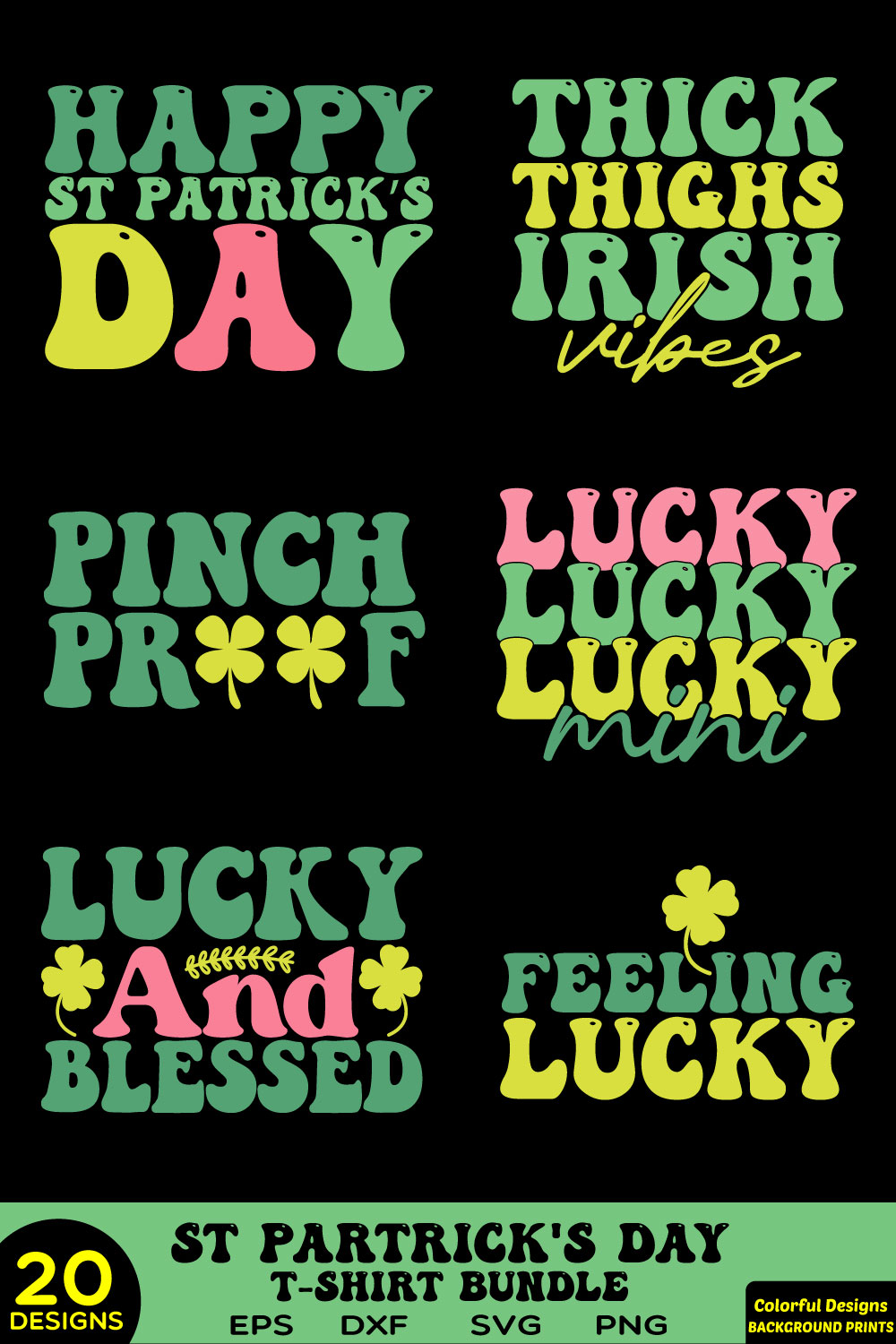 Retro StPatrick’s Day T Shirt Bundle pinterest preview image.