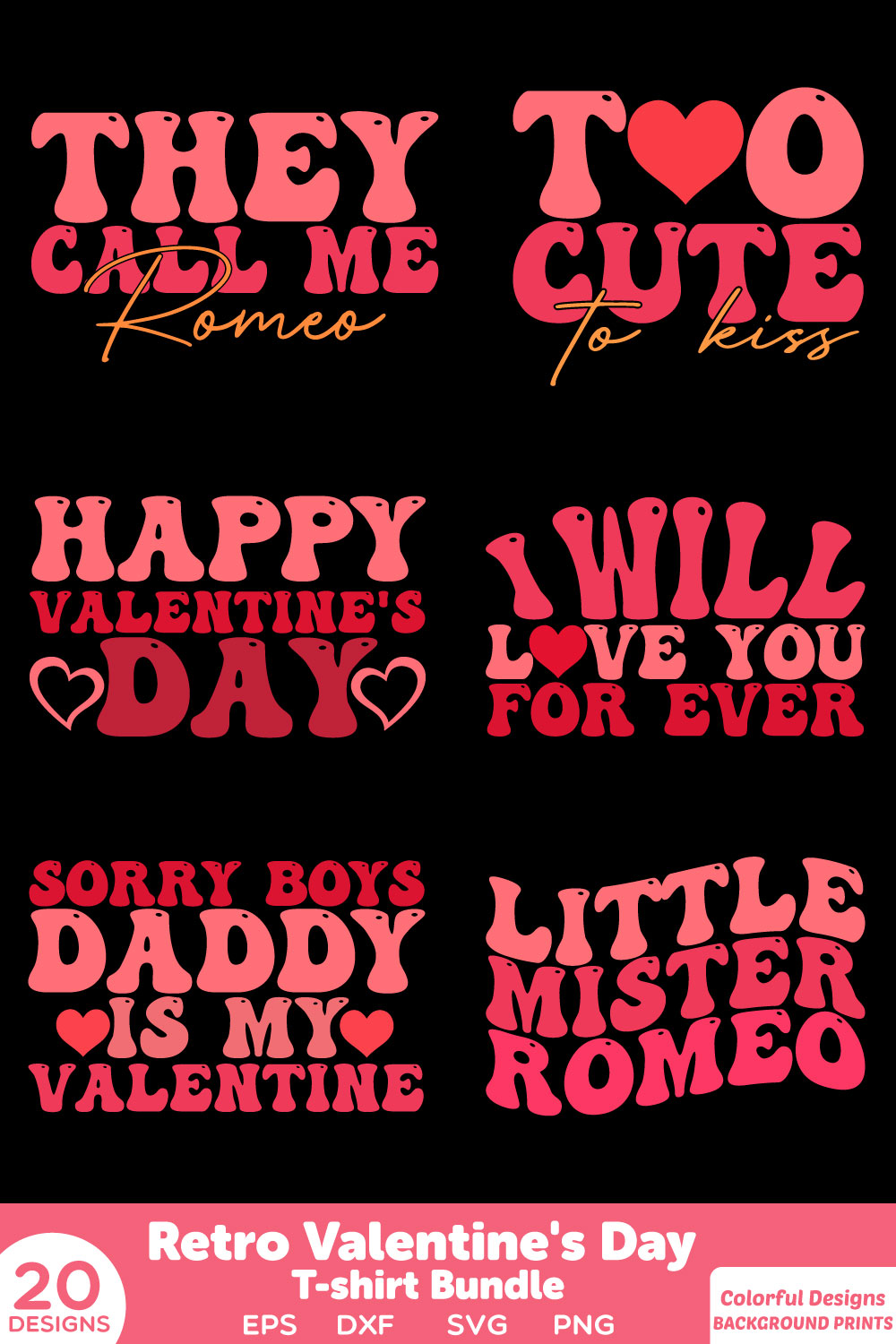 Retro Valentine’s Day T Shirt Bundle pinterest preview image.
