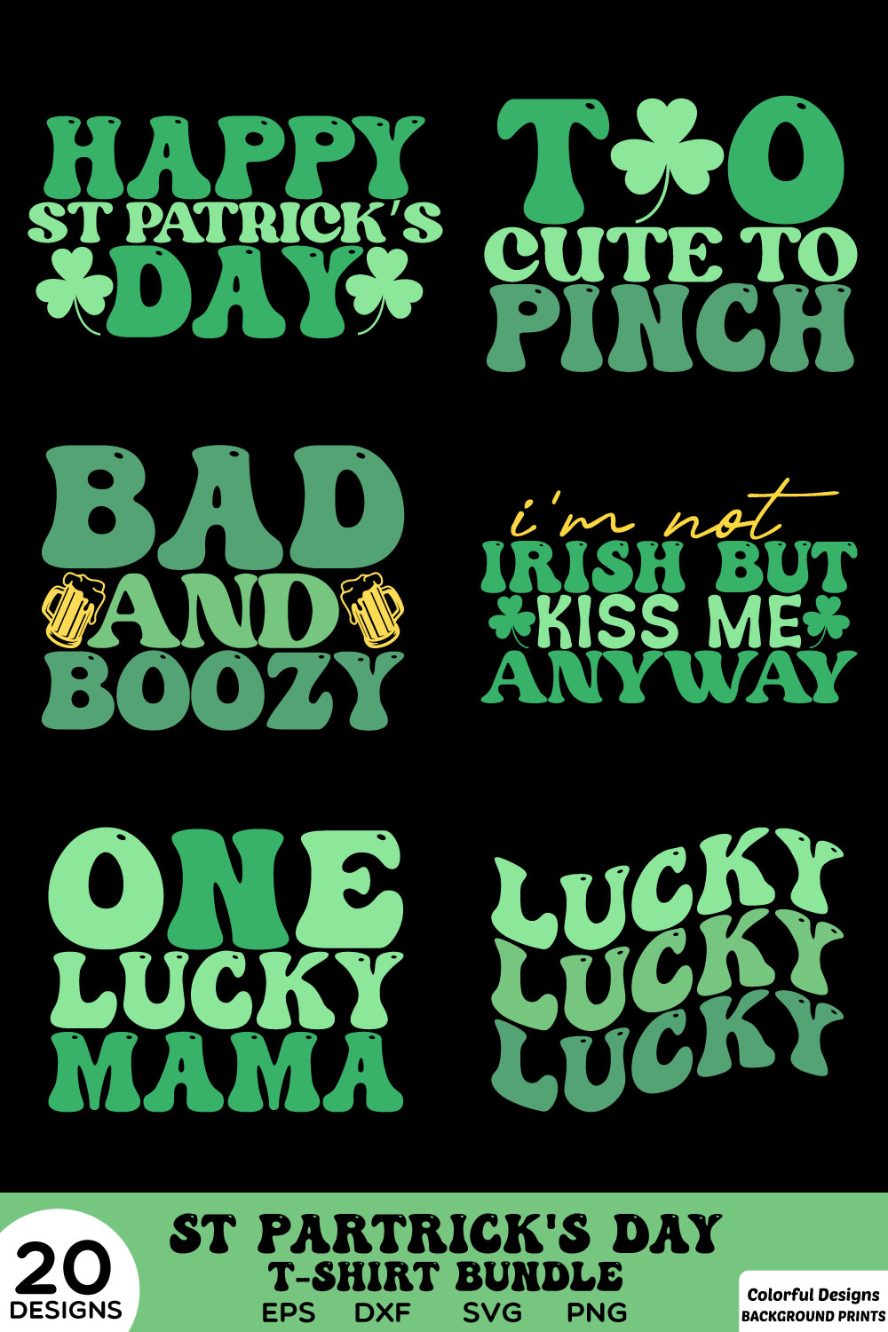 Retro StPatrick\\\'s Day T Shirt Bundle pinterest preview image.