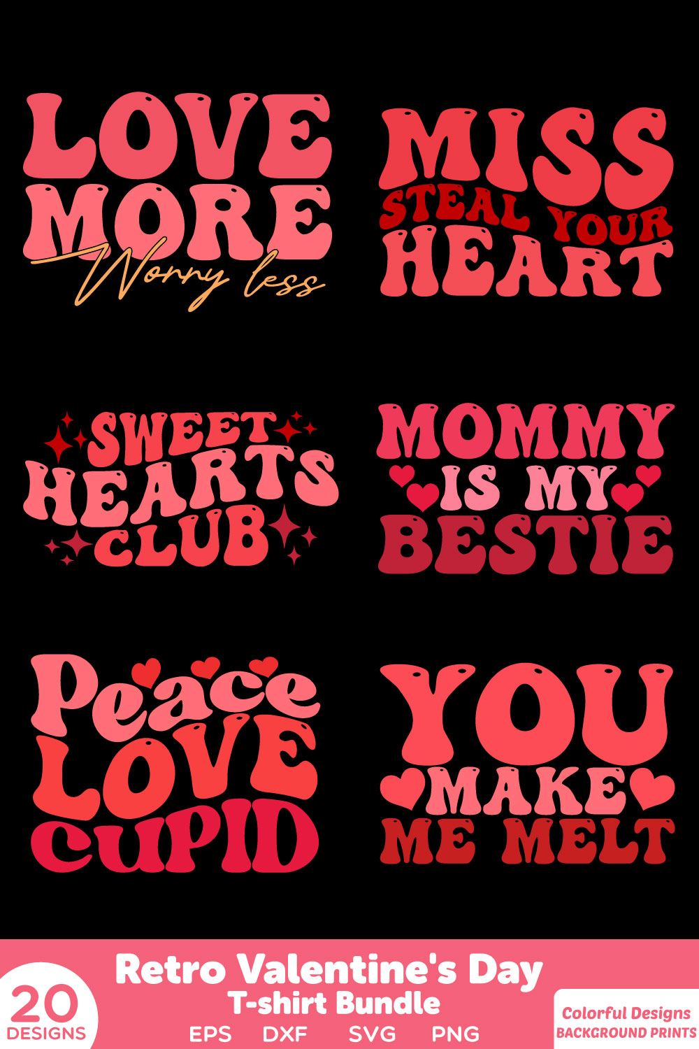 Retro Valentine’s Day T Shirt Bundle pinterest preview image.