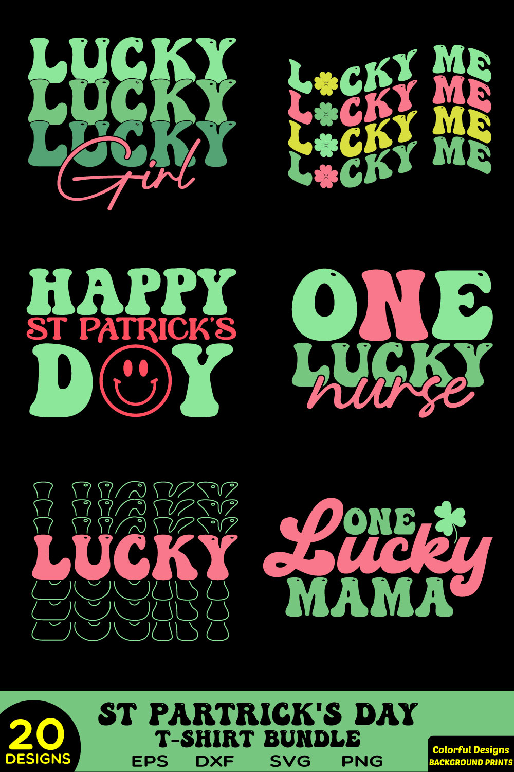 Retro StPatrick’s Day T Shirt Bundle pinterest preview image.