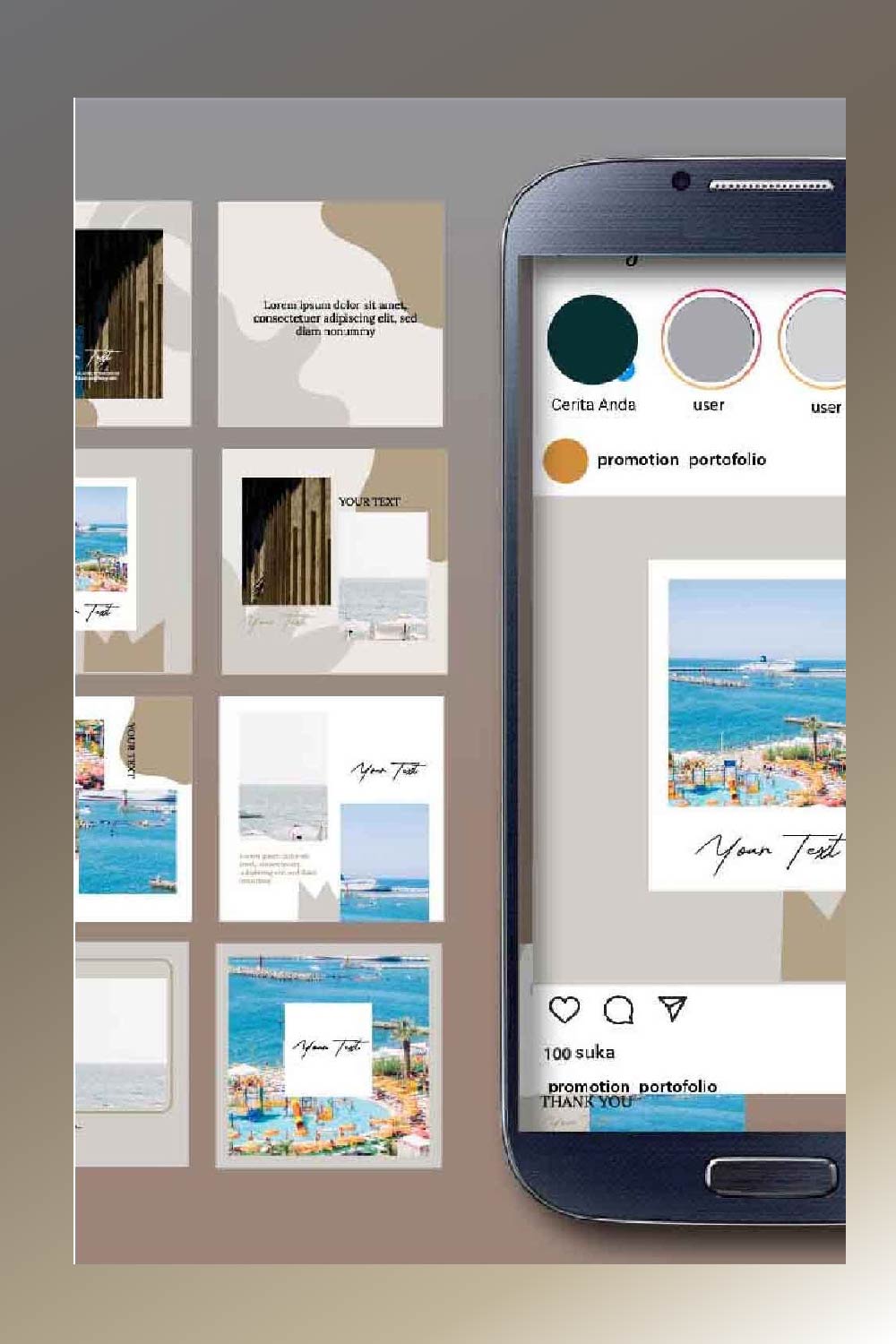 Aesthetic instagram feed with fun shape pinterest preview image.