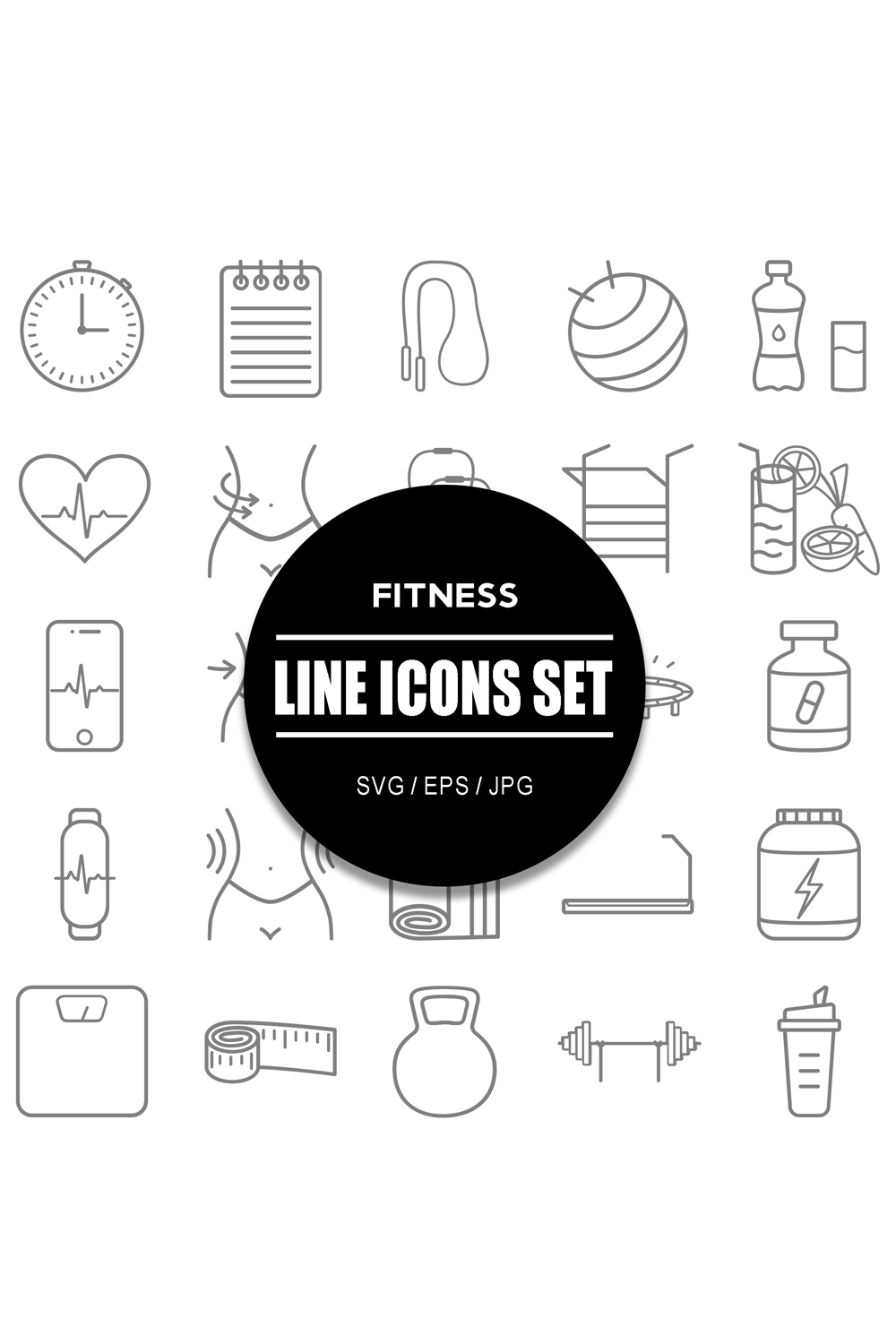 Fitness Line Icon Set pinterest preview image.