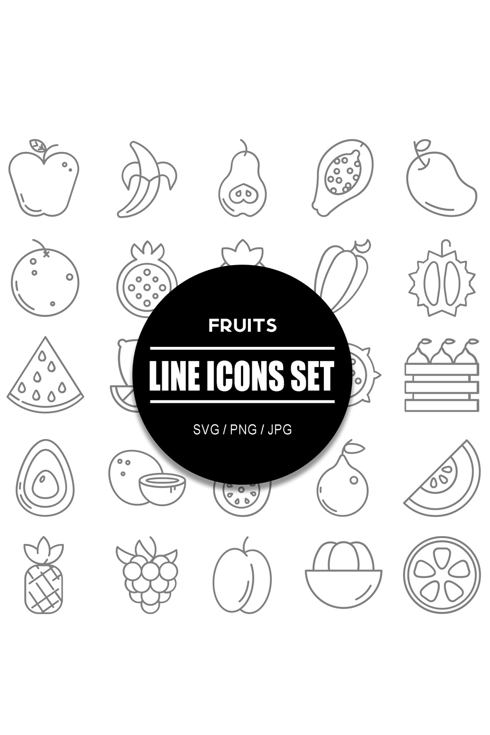 Fruits Line Icon Set pinterest preview image.