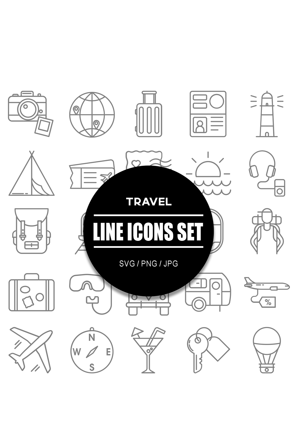 Travel Line Icon Set pinterest preview image.