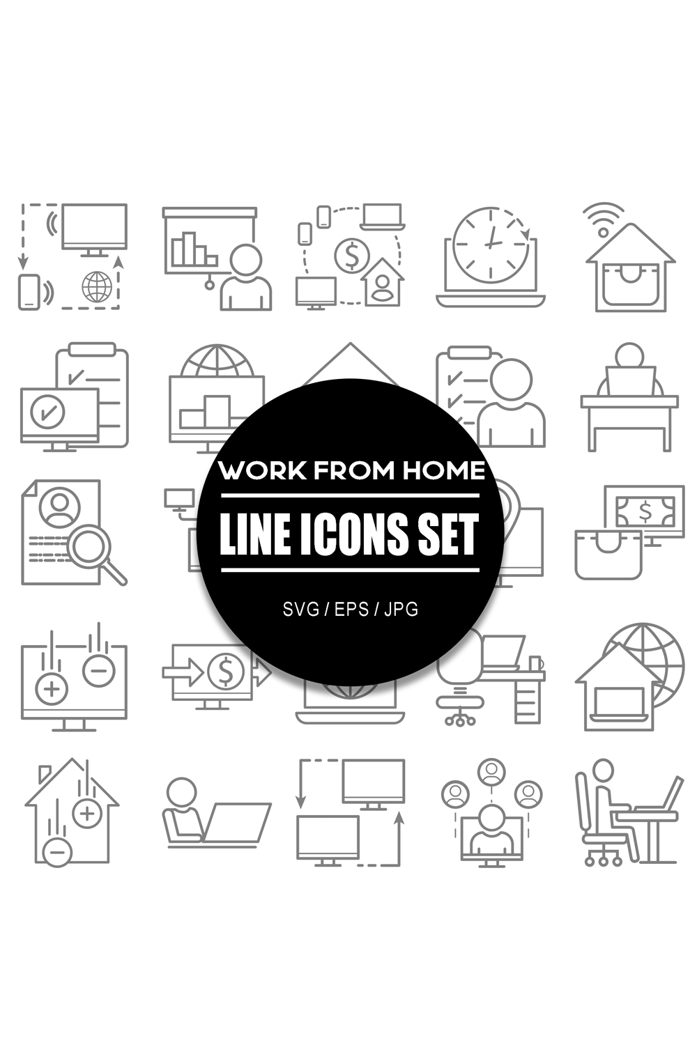 Remote Work Line Icon Set Work from home pinterest preview image.