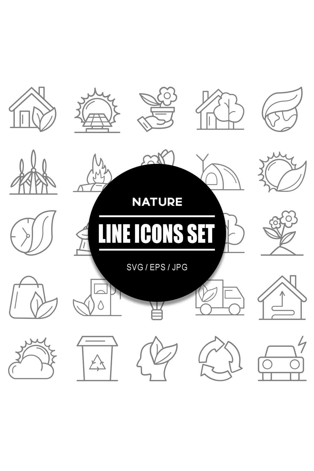 Nature and Green Energy Line Icon Set pinterest preview image.