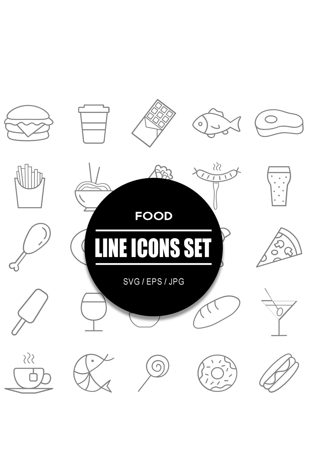 Food Line Icon Set pinterest preview image.