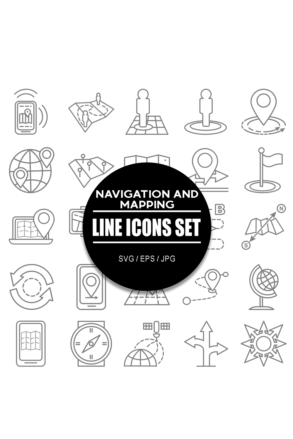 Navigation and Mapping Line Icon Set pinterest preview image.