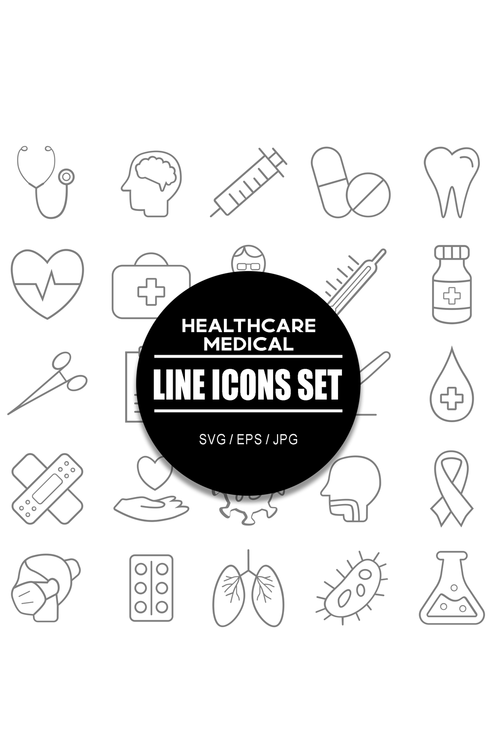 Healthcare & Medical Line Icon Set pinterest preview image.