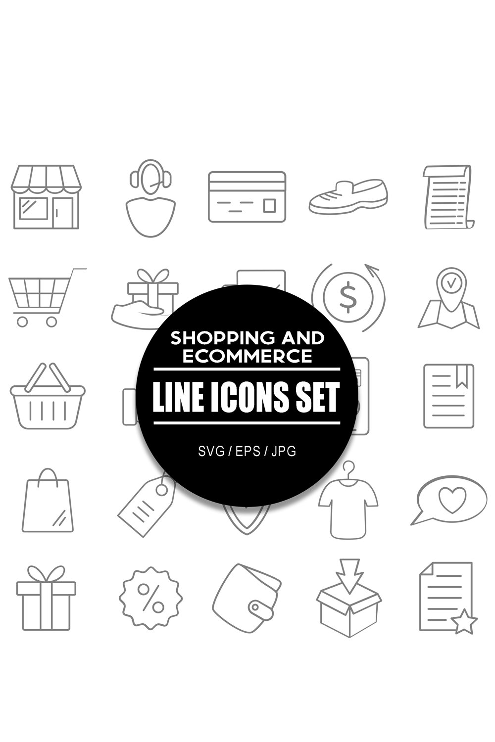 Shopping and Ecommerce Line Icon Set pinterest preview image.