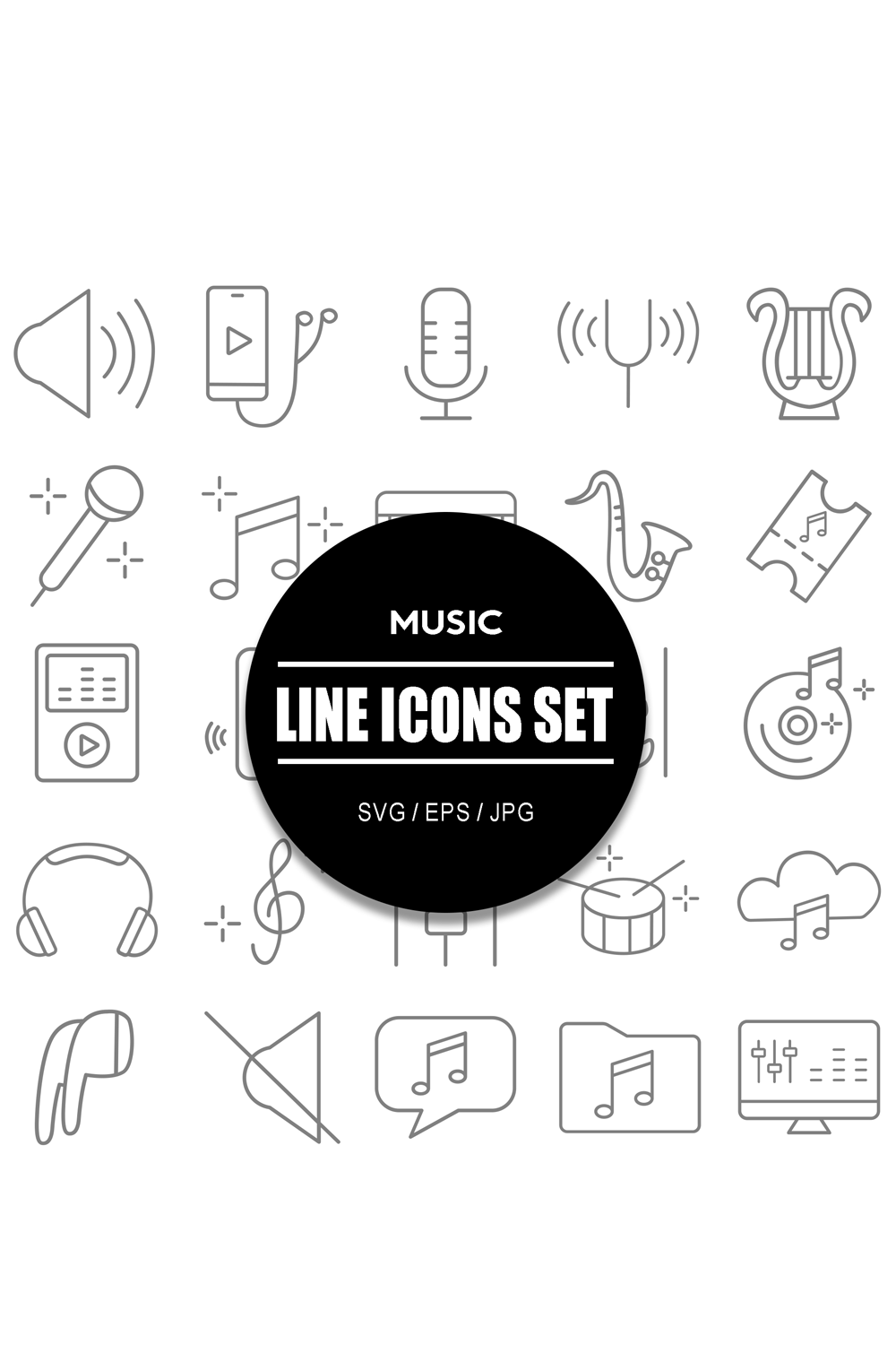 Music Line Icon Set pinterest preview image.