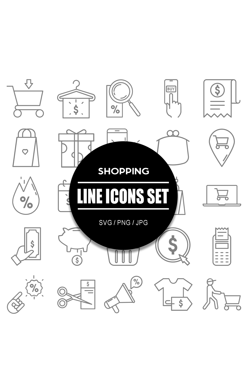 Shopping Line Icon Set pinterest preview image.