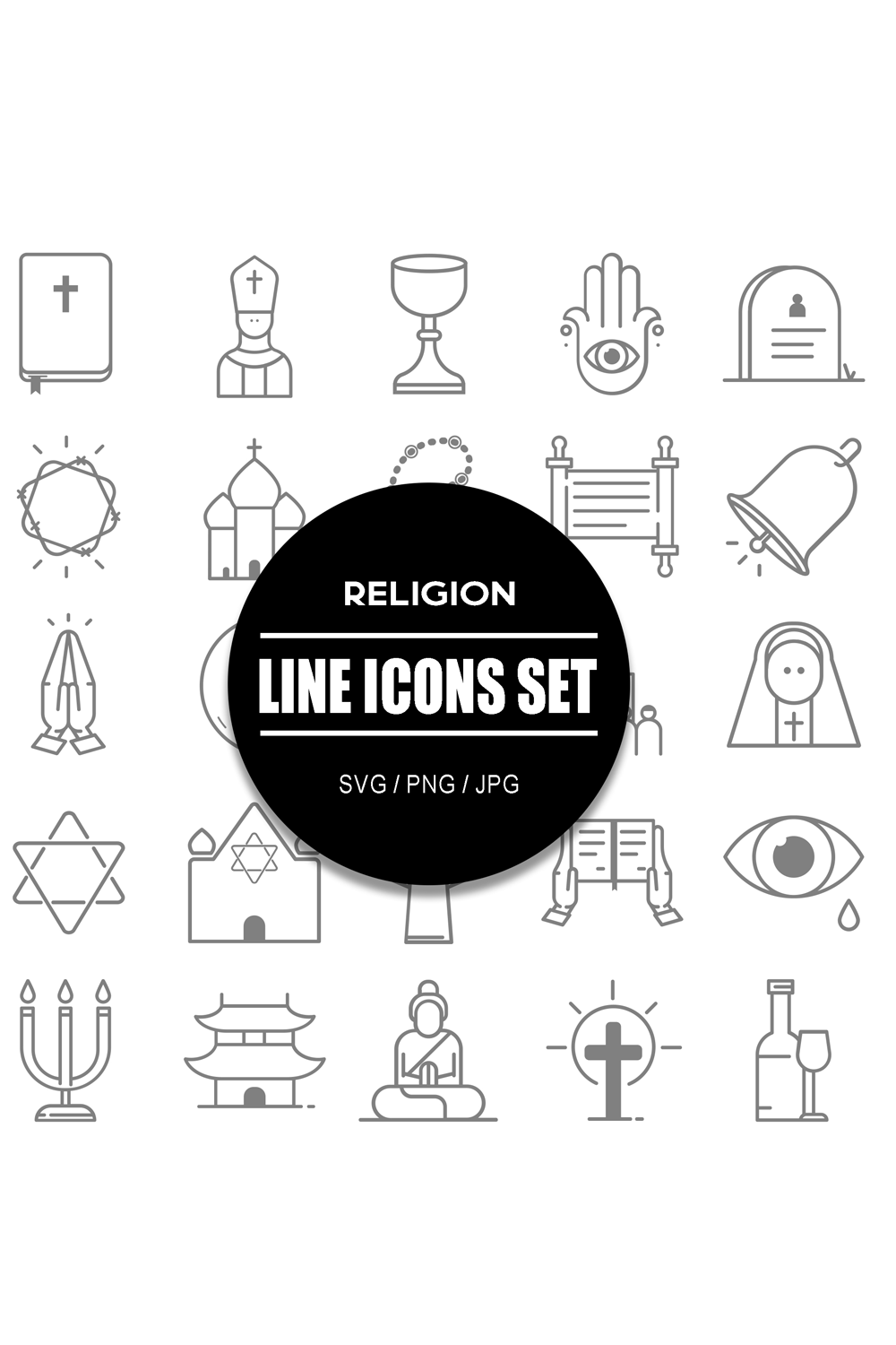 Religion Line Icon Set pinterest preview image.