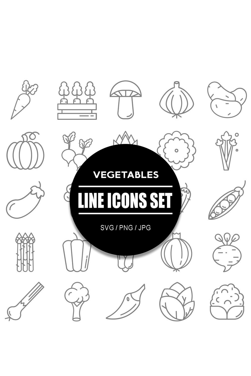 Vegetables Line Icon Set pinterest preview image.