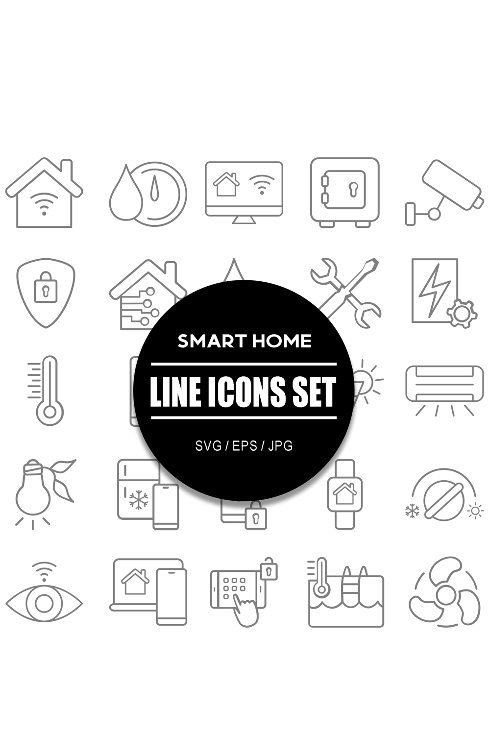 Smart Home Line Icon Set pinterest preview image.