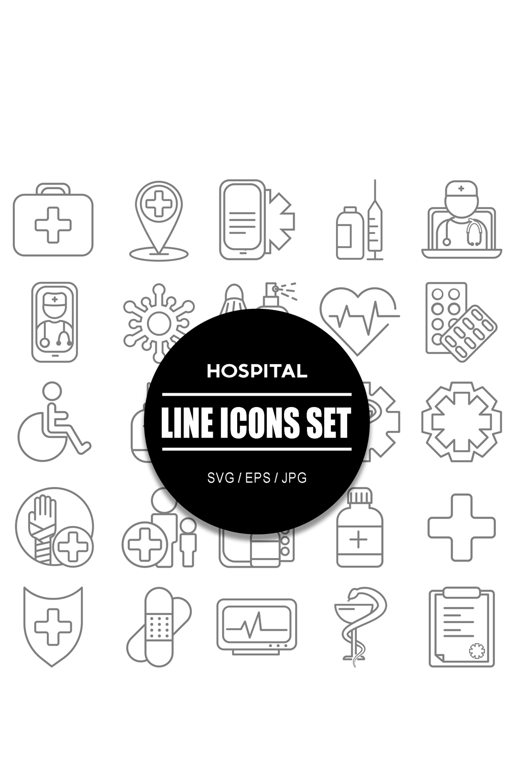 Hospital Line Icons Set pinterest preview image.