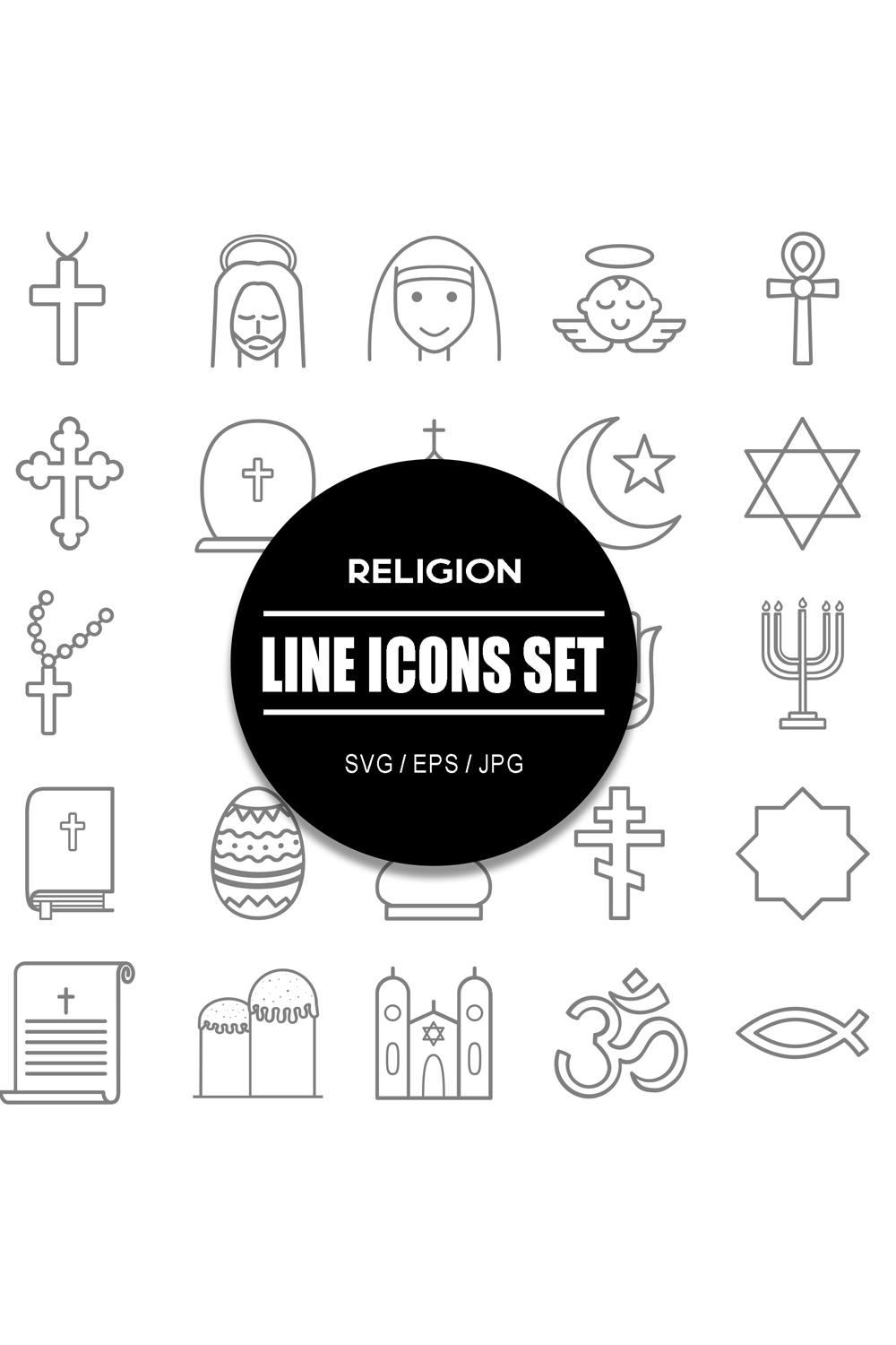 Religion Line Icon Set pinterest preview image.