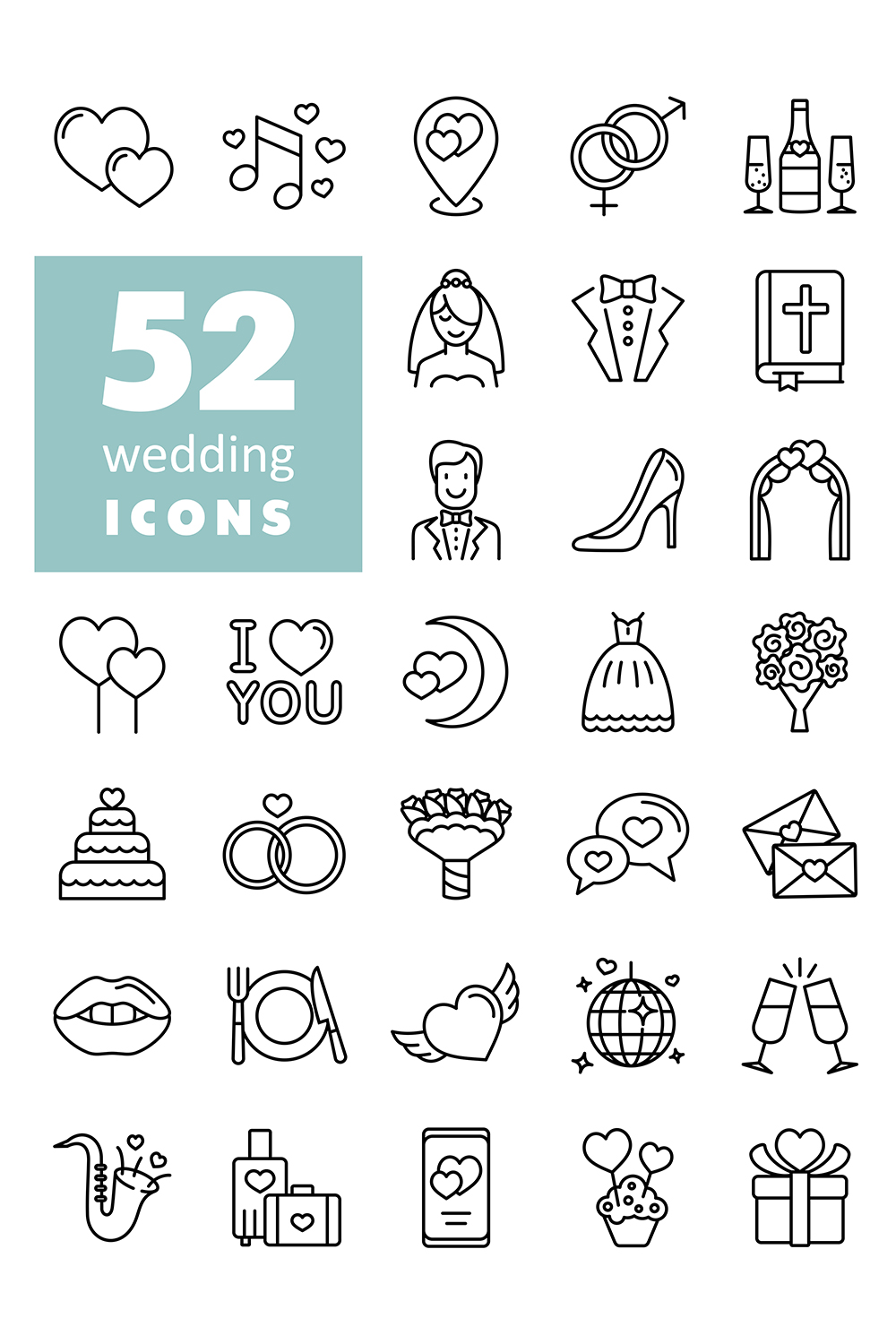 52 Wedding, marriage, bridal icon pinterest preview image.