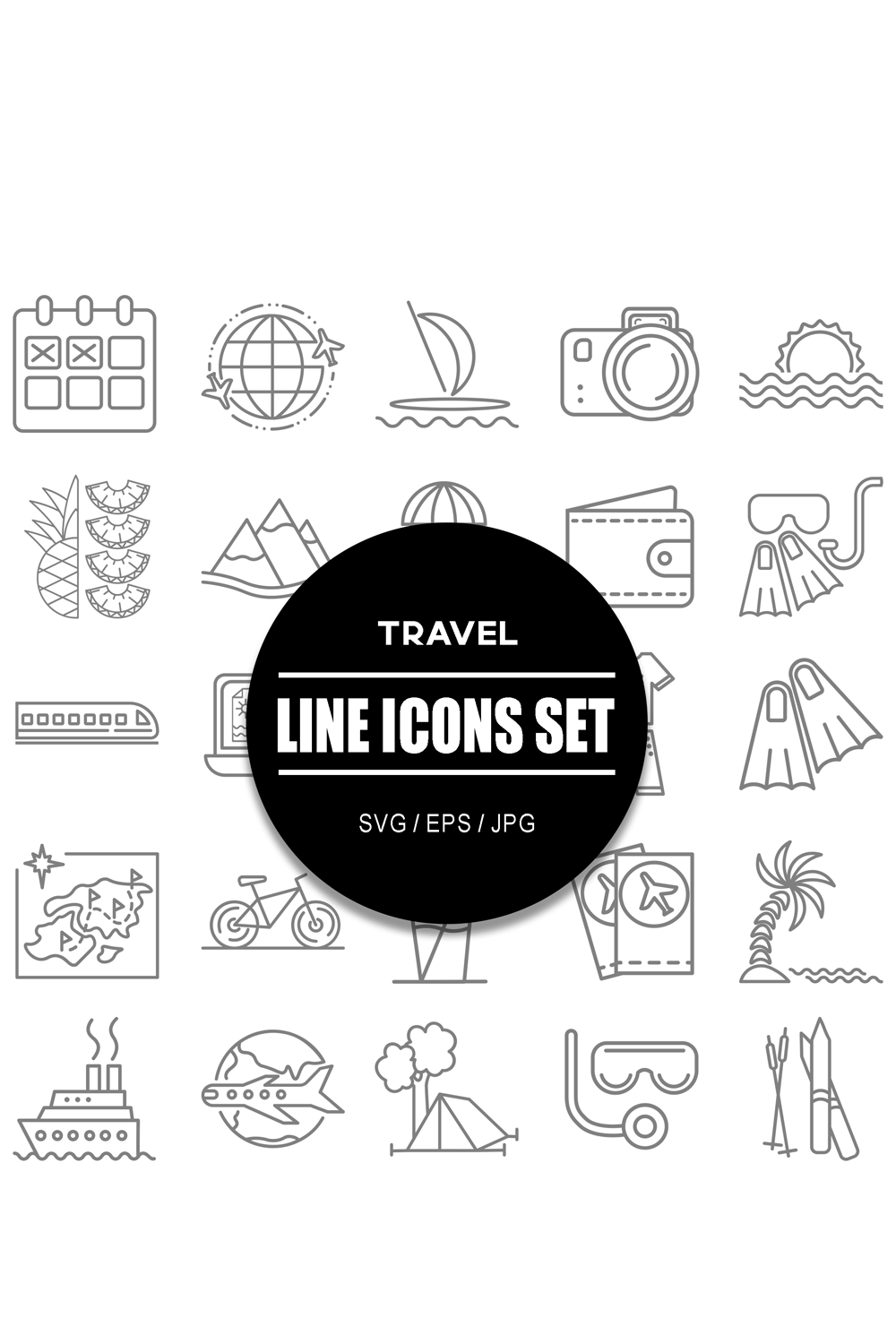 Travel Holiday Line Icon Set pinterest preview image.