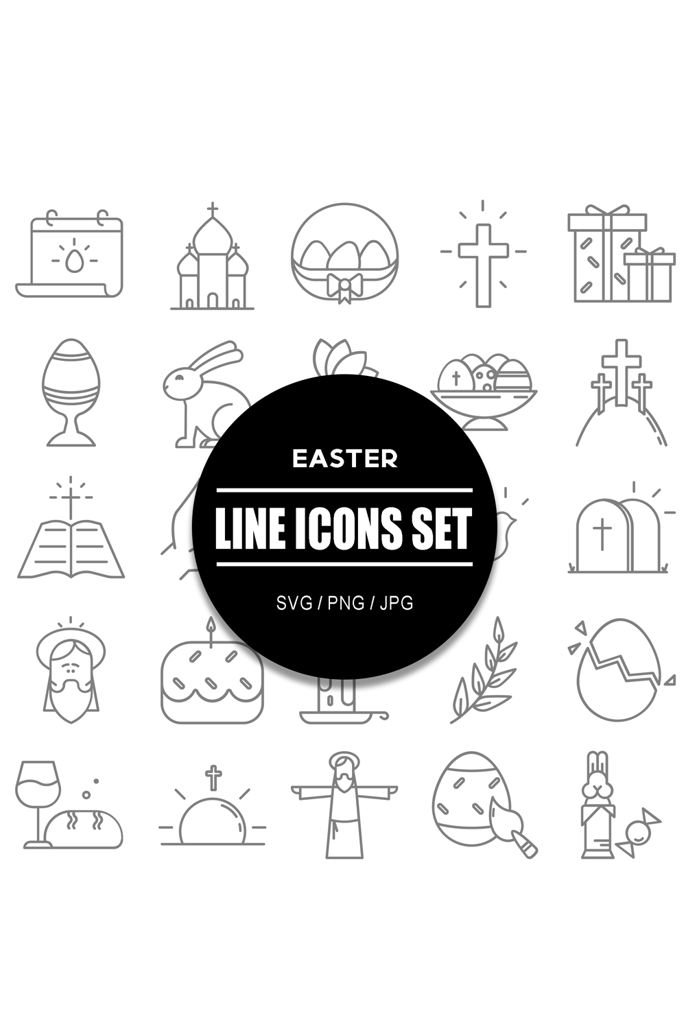 Easter Line Icons Set pinterest preview image.