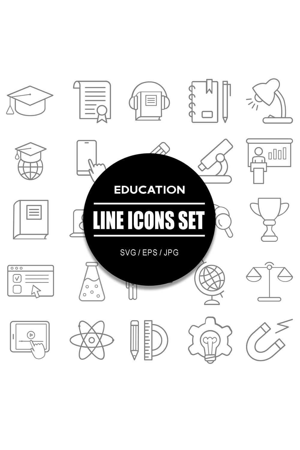 Education Line Icon Set pinterest preview image.