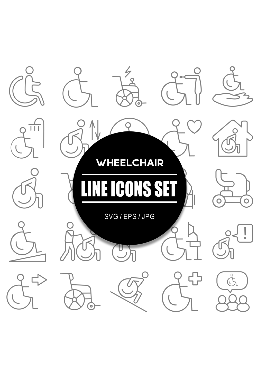 Wheelchair Line Icon Set pinterest preview image.