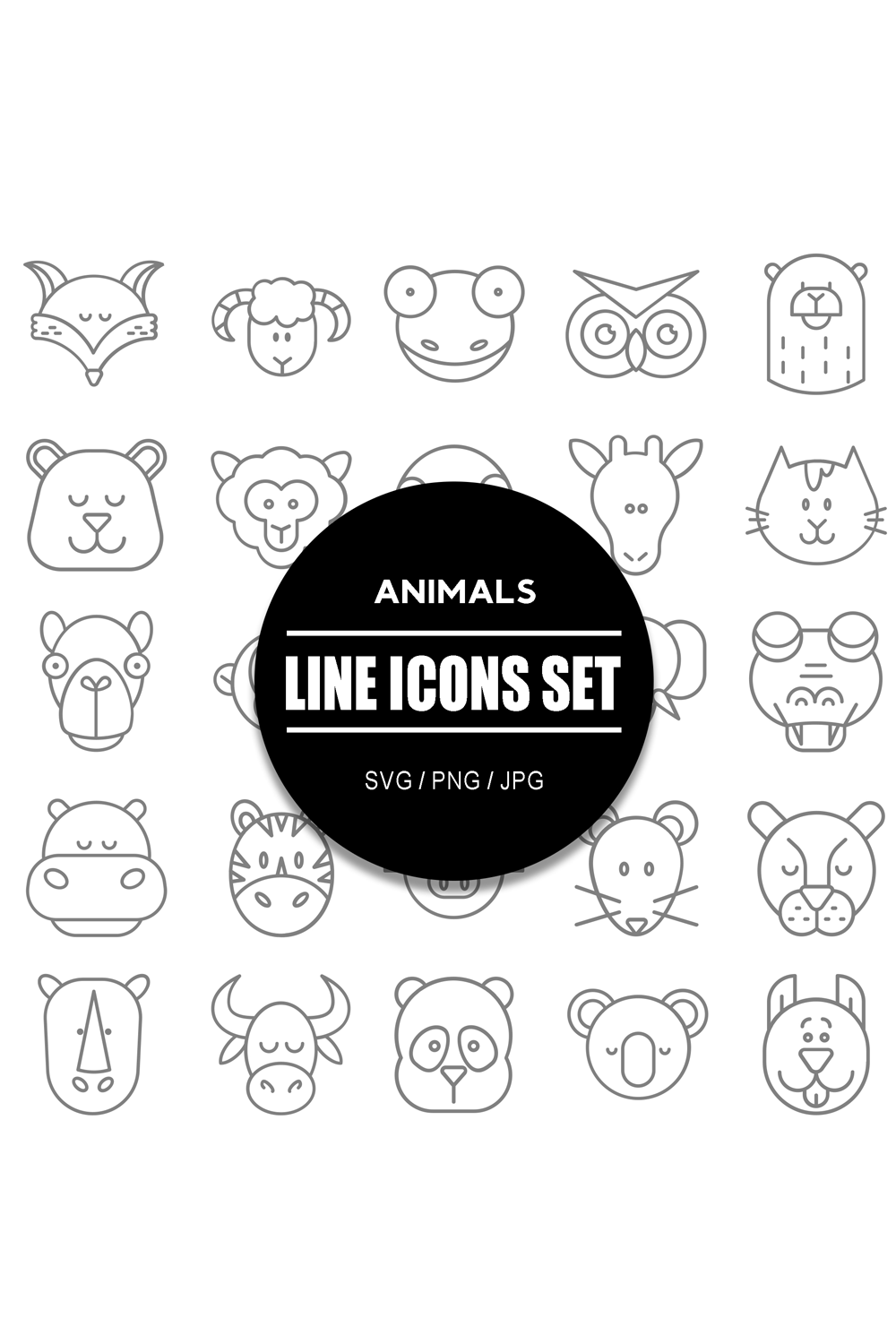 Animals Line Icon Set pinterest preview image.