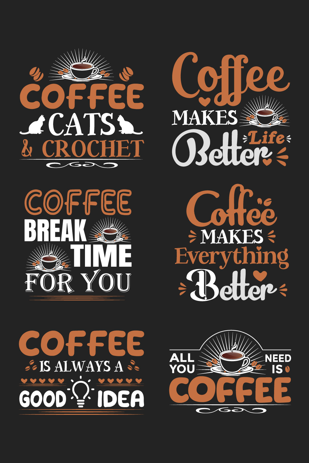 6 Coffee typography vector t-shirt designs pinterest preview image.