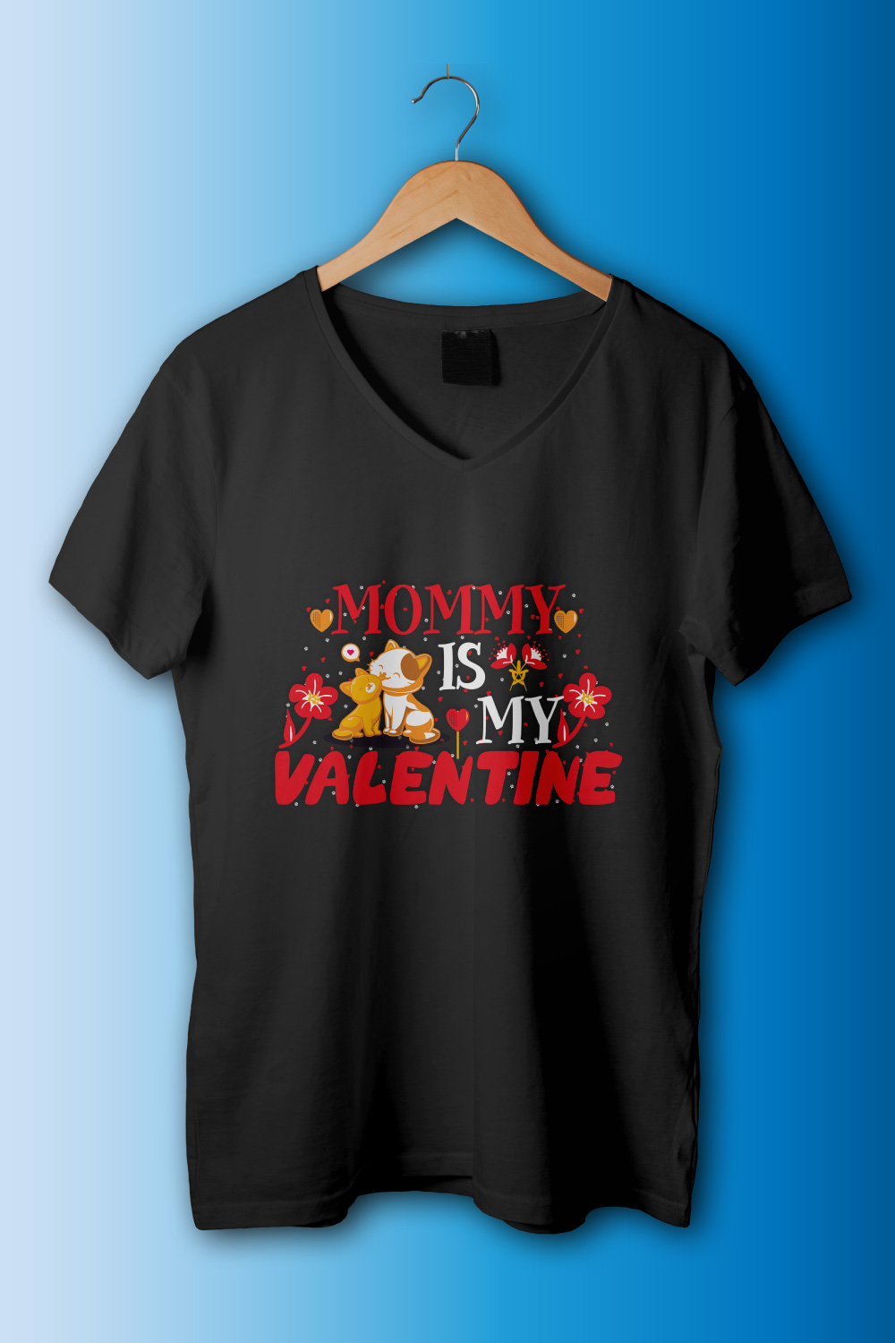 Free Happy Valentines Day cat Vector T-Shirt Design pinterest preview image.