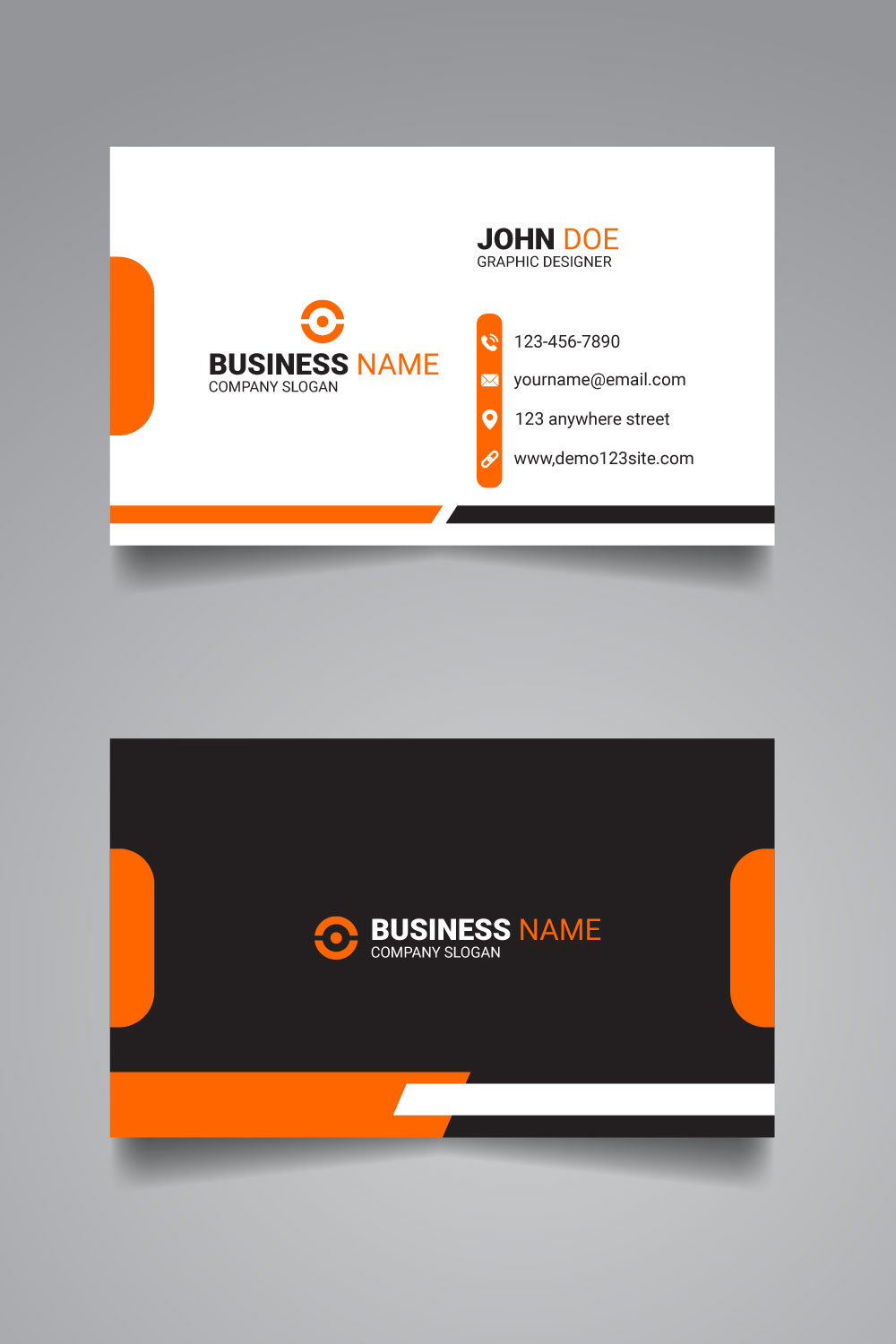 Orange color modern business card pinterest preview image.