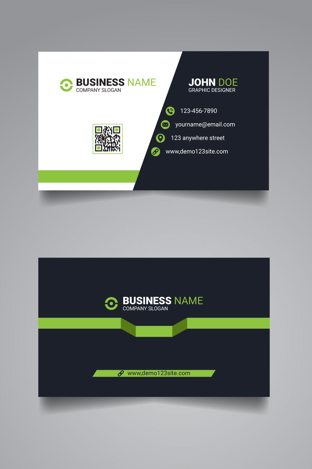 Corporate modern green business card template design pinterest preview image.