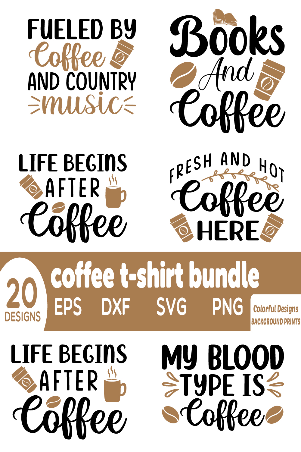 Coffee t-shirt bundle pinterest preview image.