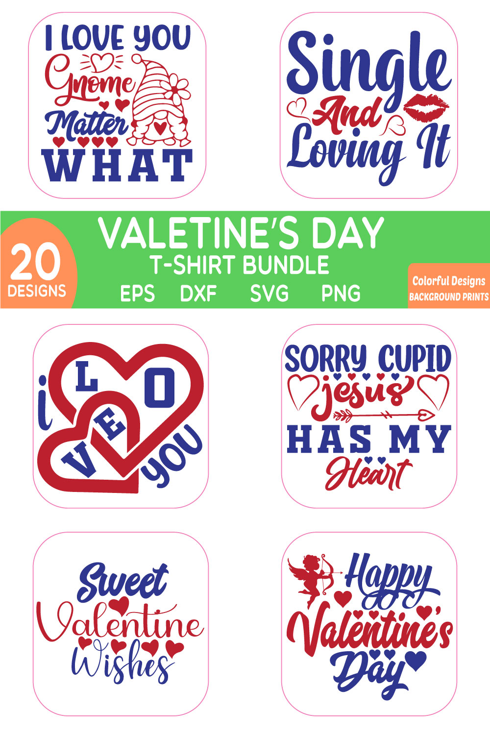 valentine's day t-shirt bundle pinterest preview image.
