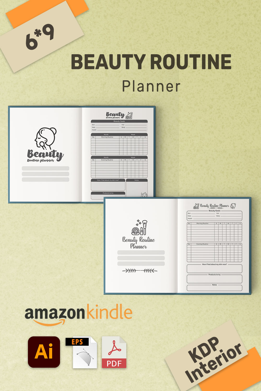 Beauty Routine Planner Amazon KDP Interior Bundles pinterest preview image.