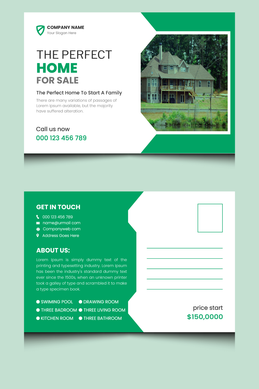 Real estate business post card template design pinterest preview image.