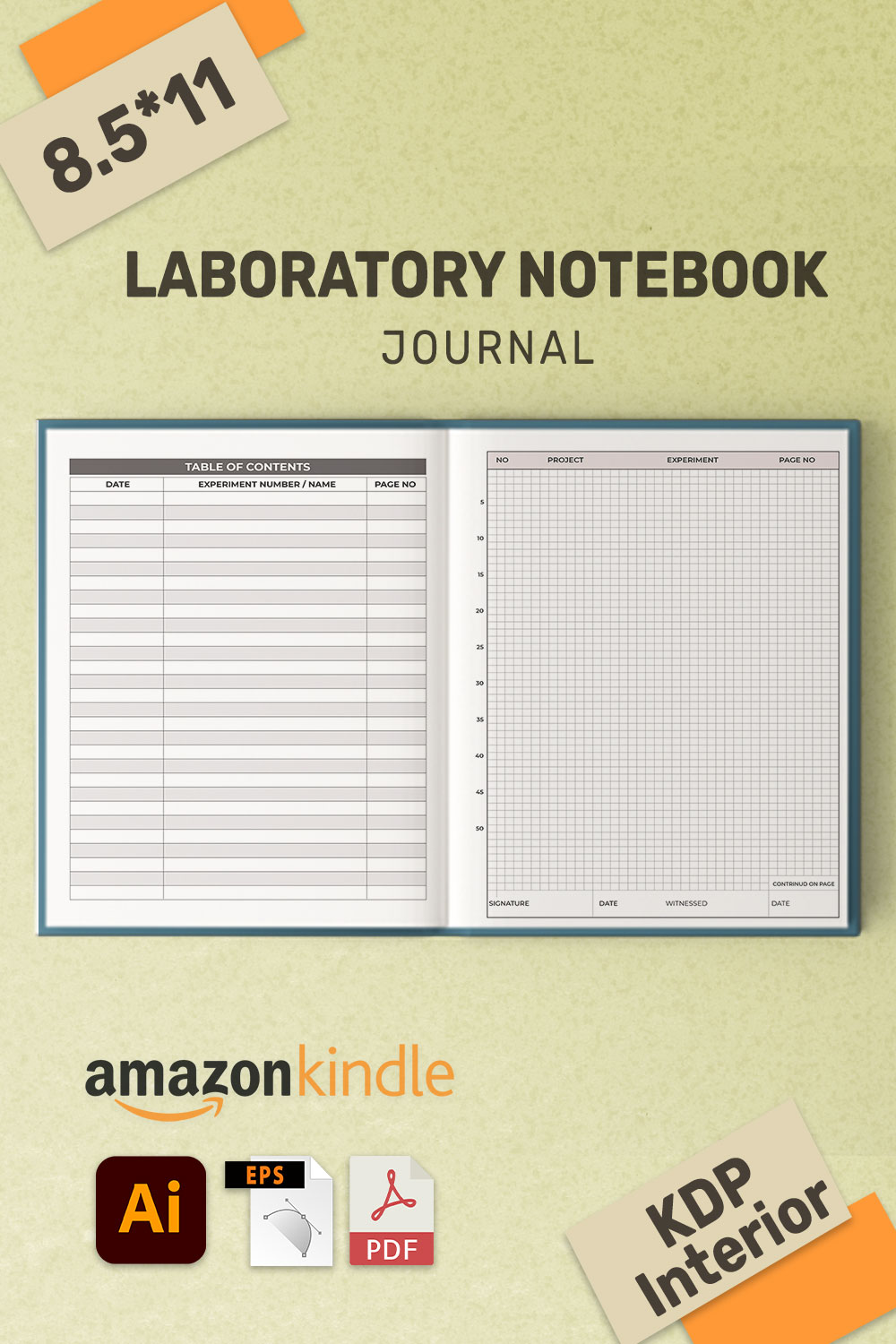 Laboratory Notebook Journal KDP Interior pinterest preview image.